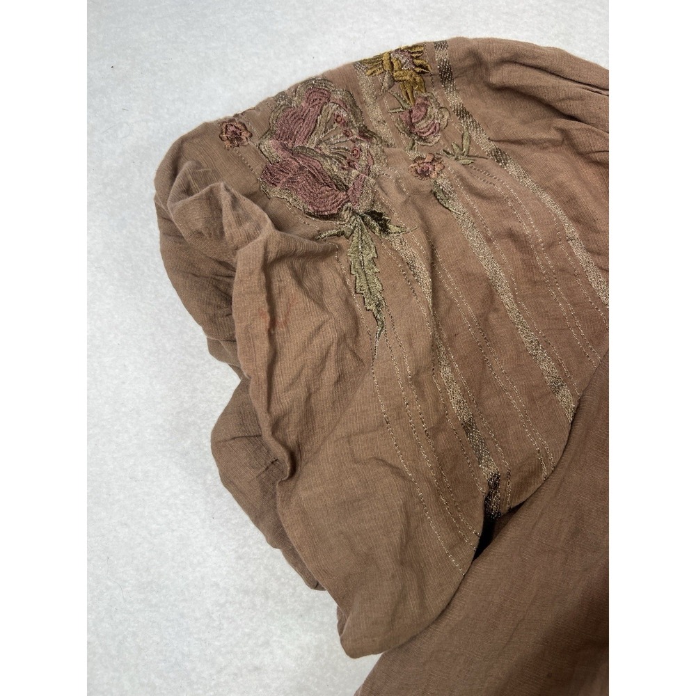 Free People Women's Embroidered Puff Sleeve Brown Crop Top Size XS - Picture 6 of 12